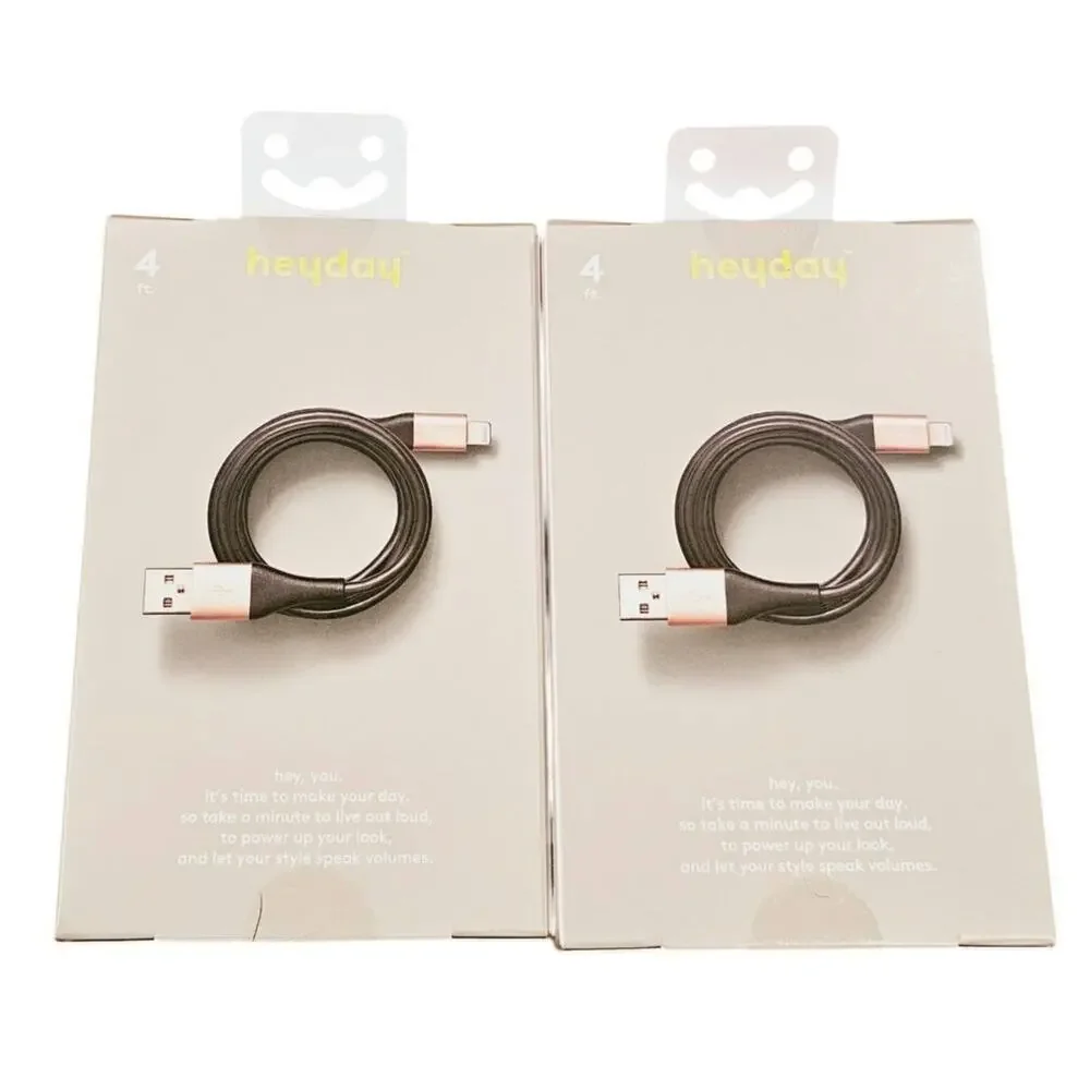 Lightning to USB-A Round Cable 4 Ft. By Heyday IPhone IPad Charging Cable 2 Pack